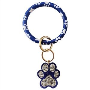 NWT rhinestone paw print bangle wristlet keychain with charm vegan leather
